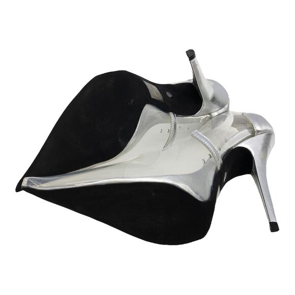 JEFFREY CAMPBELL Metallic Silver Clear Vinyl Snow Pointed Toe Pumps High Heels 9 - Picture 11 of 13